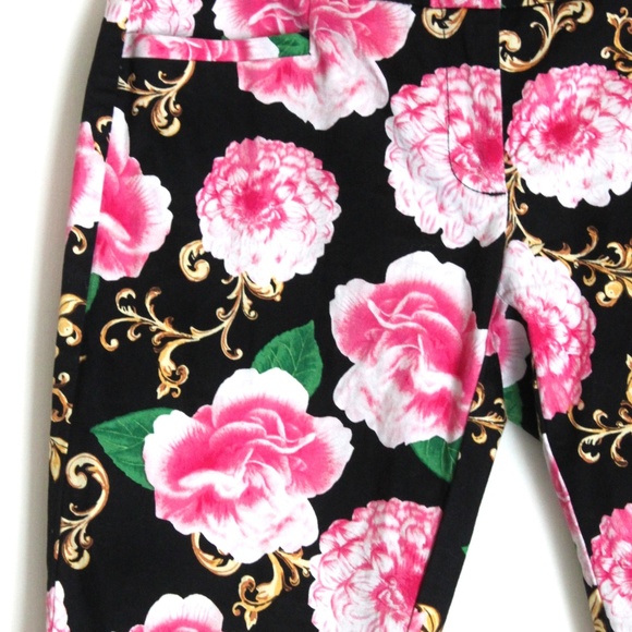 Capri's NY & Co Stretch Girlcore Pink Black Cabbage Floral Roses Career Casual - Picture 5 of 9